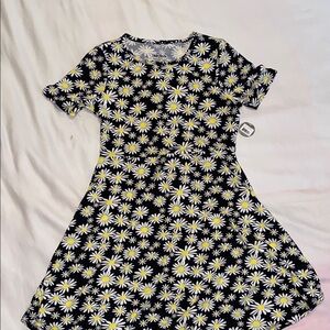 Black Daisy Print Kids Dress Girls Size XL 12 New